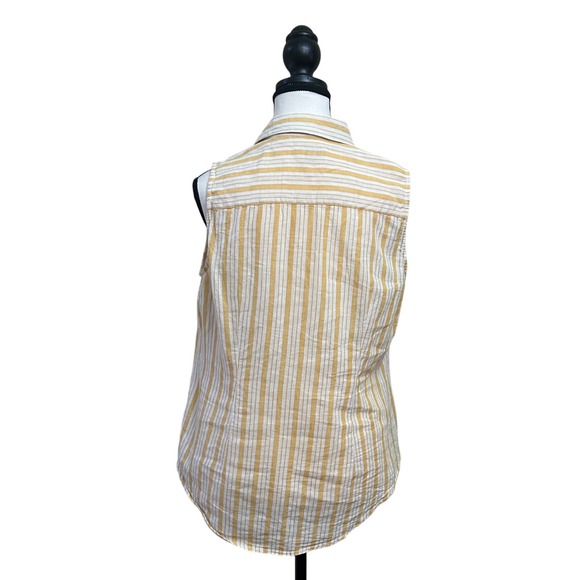 CREMIEUX Sleeveless Striped Button Up Shirt Medium Yellow White Linen Cotton - Picture 2 of 7